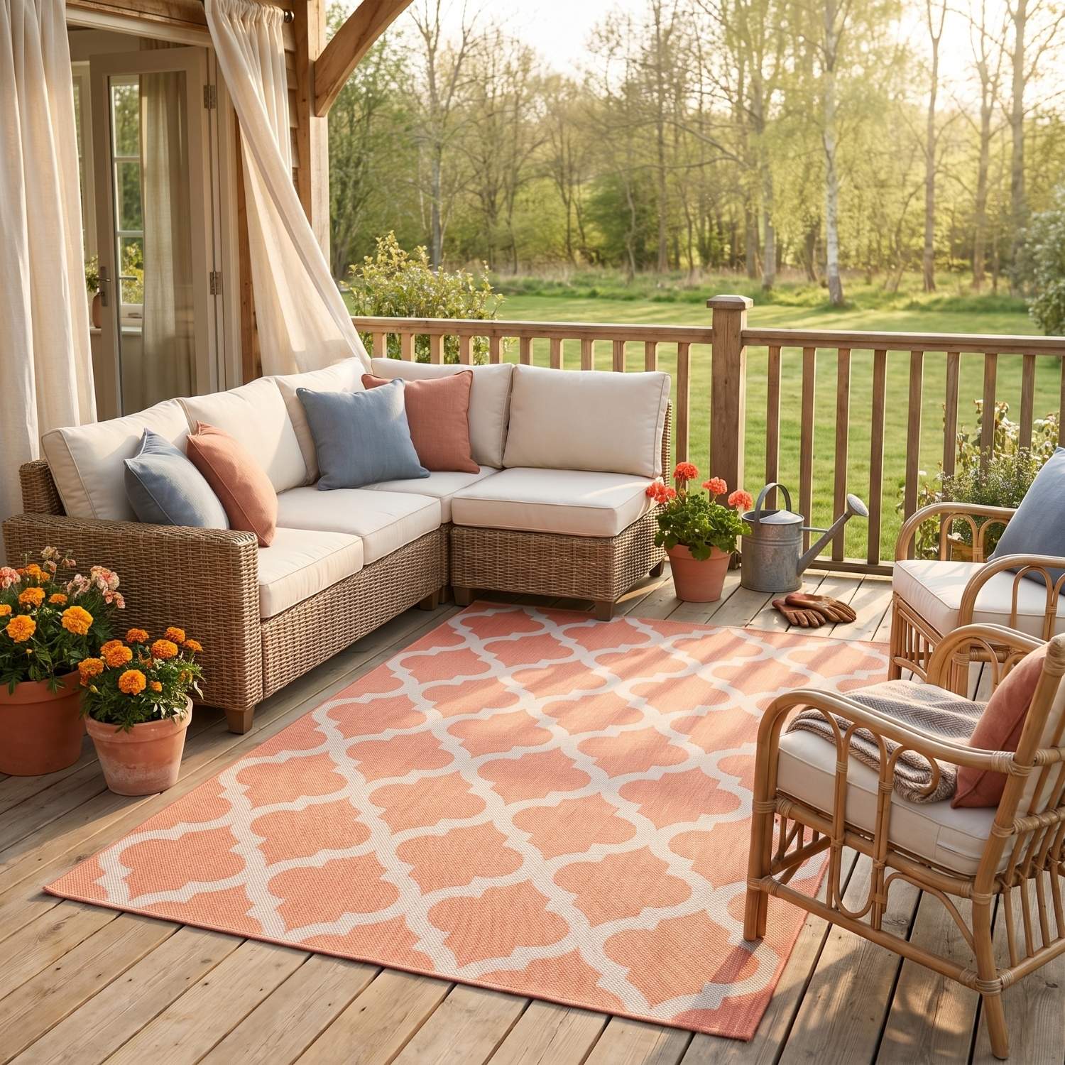 Orange Trellis Design Outdoor Rug for Garden | The Rugs