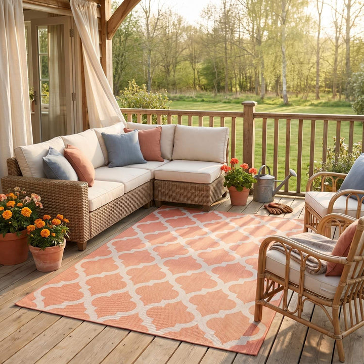 Orange Trellis Design Outdoor Rug for Garden | The Rugs