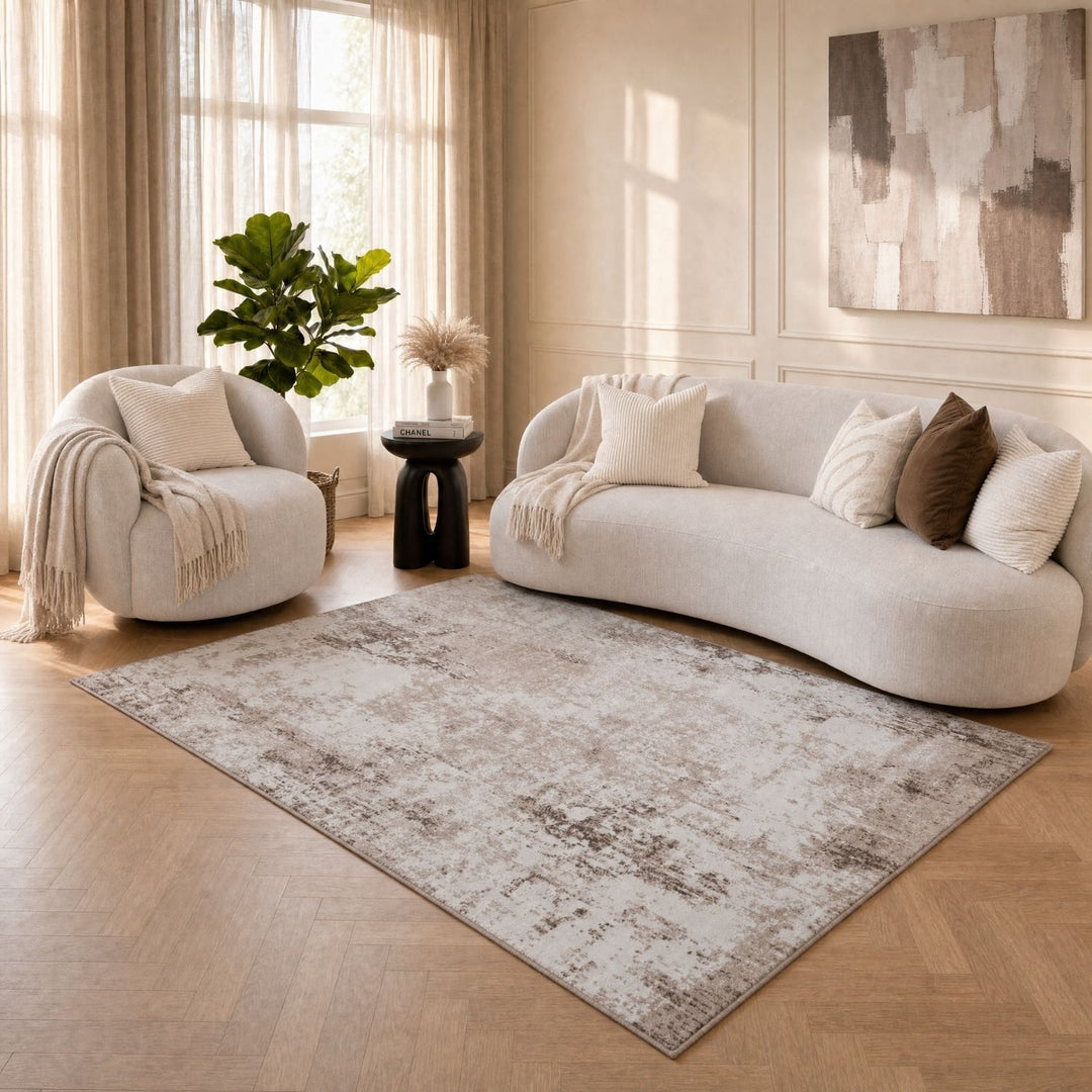 Elaris brown abstract rug, jute backing, anti-static, polypropylene material | The Rugs