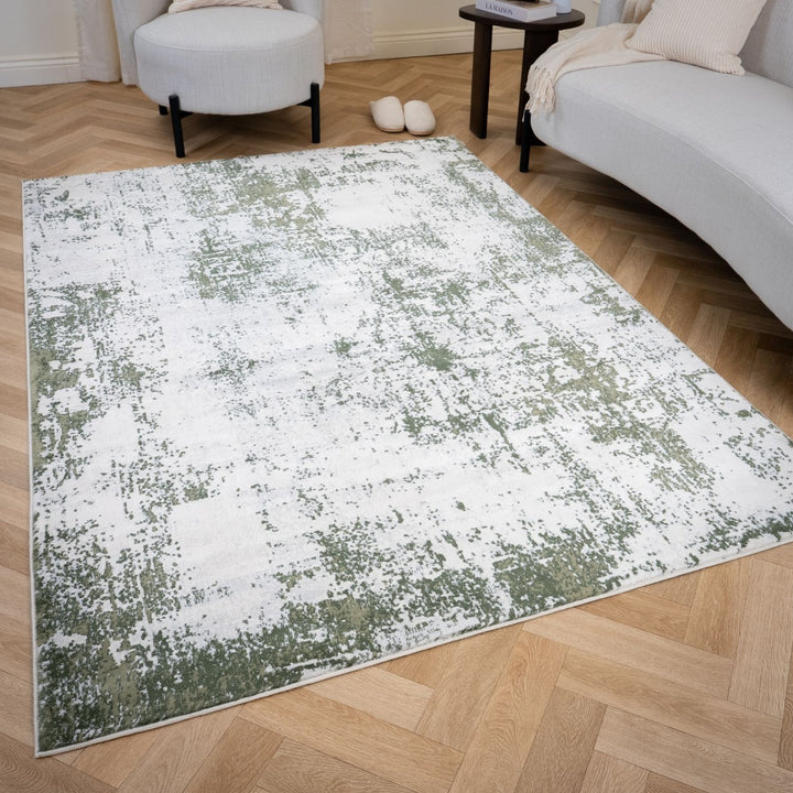 Elaris green abstract rug, jute backing, hardwearing, polypropylene material | The Rugs