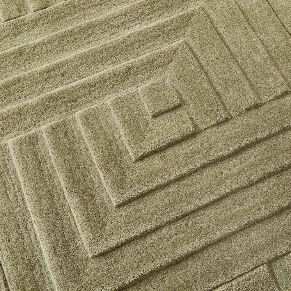 Maze Olive Green Geometric Wool Rug