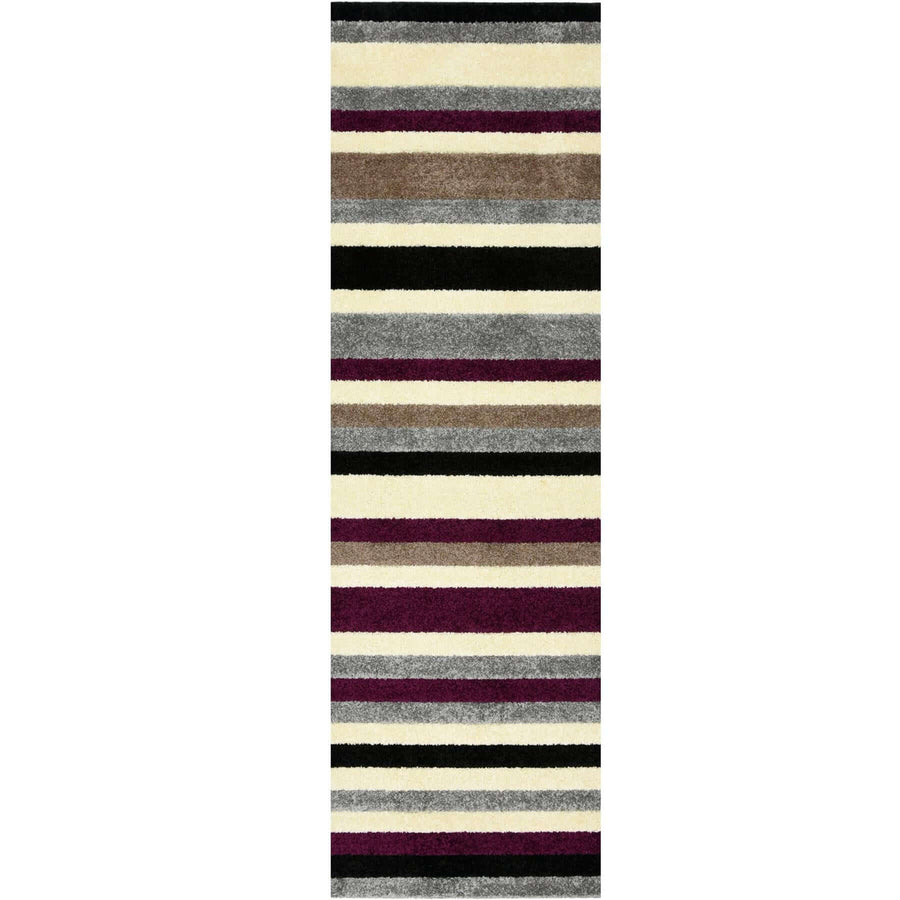 Linea Aubergine Striped Washable Rug