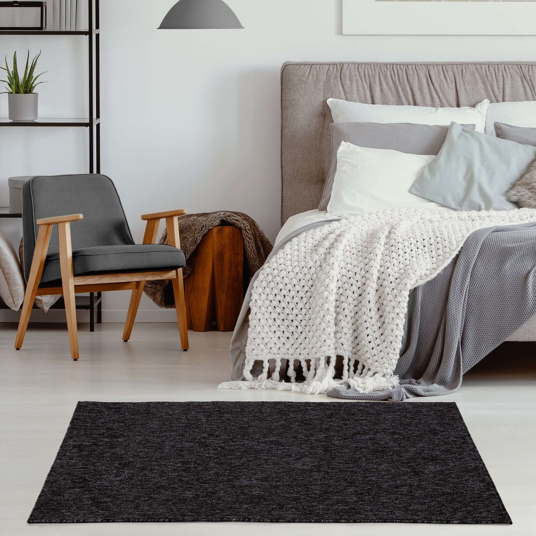Dark Grey Low Pile Area Rug Plain Design | The Rugs