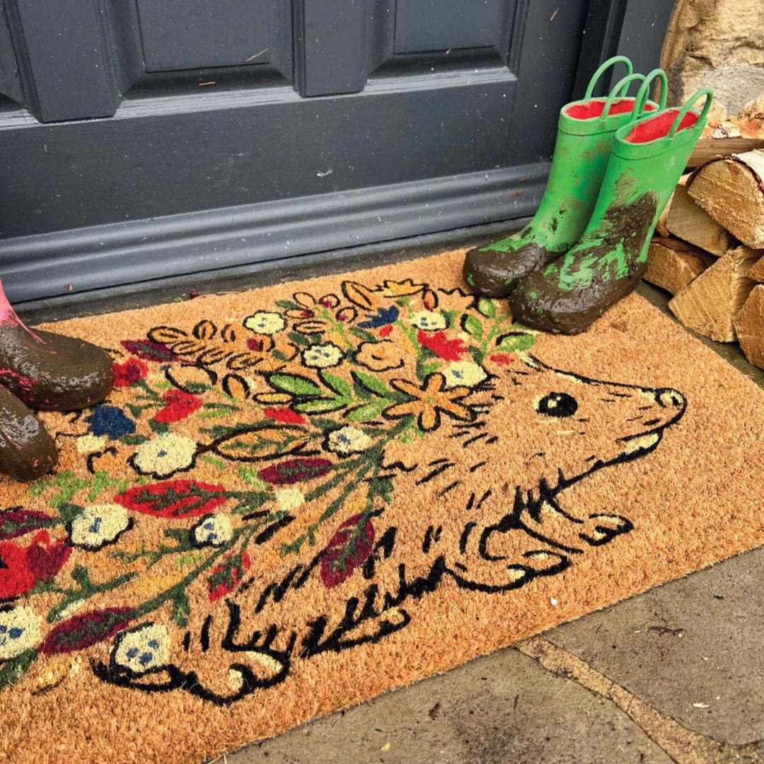 Printed Floral Hedgehog Coir Doormat 45x75 cm