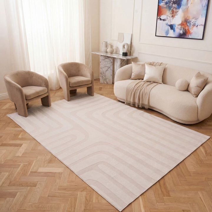 Cream Geometric rug Non-shedding, anti-static