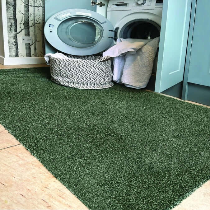 green cotton plain washable mat with the environment