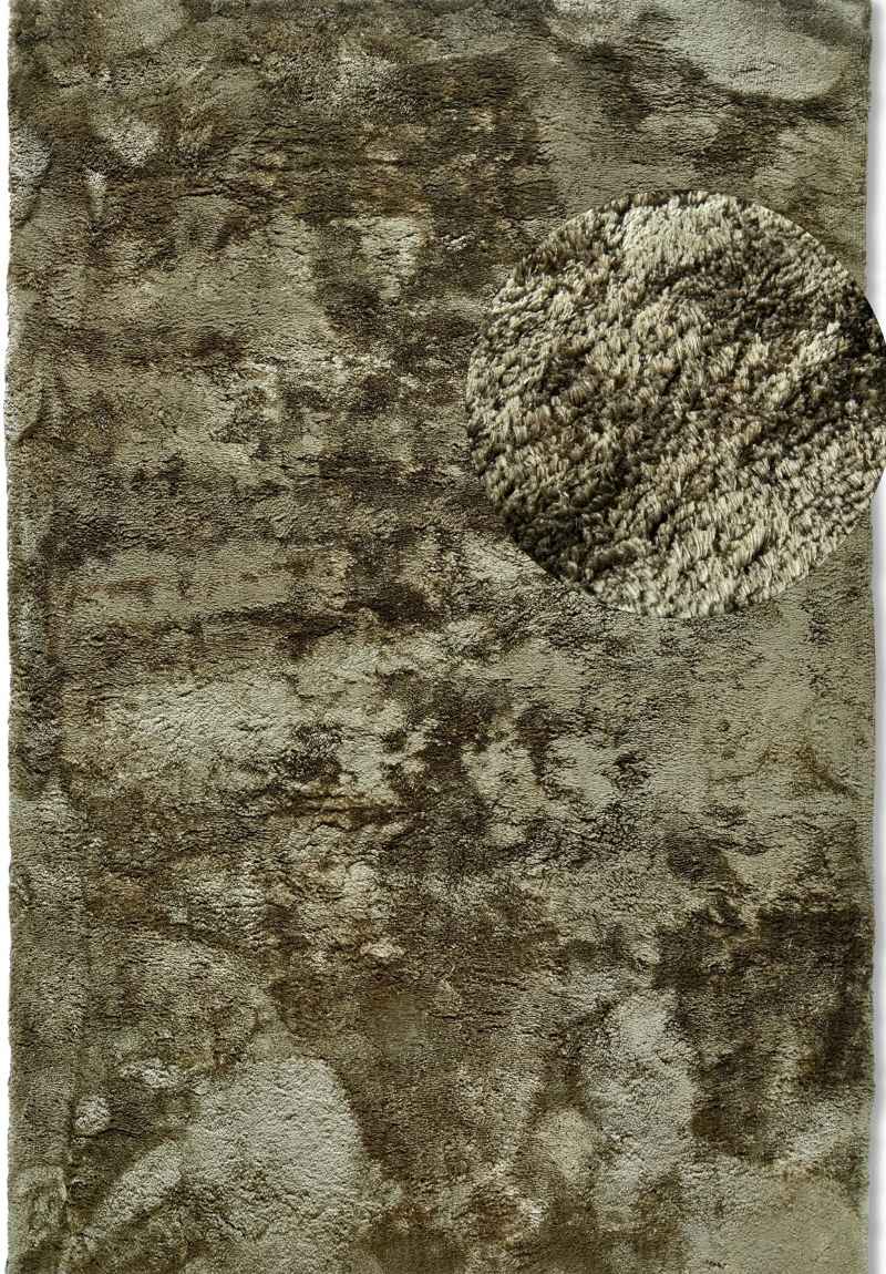 Textured green rug with a patterned design