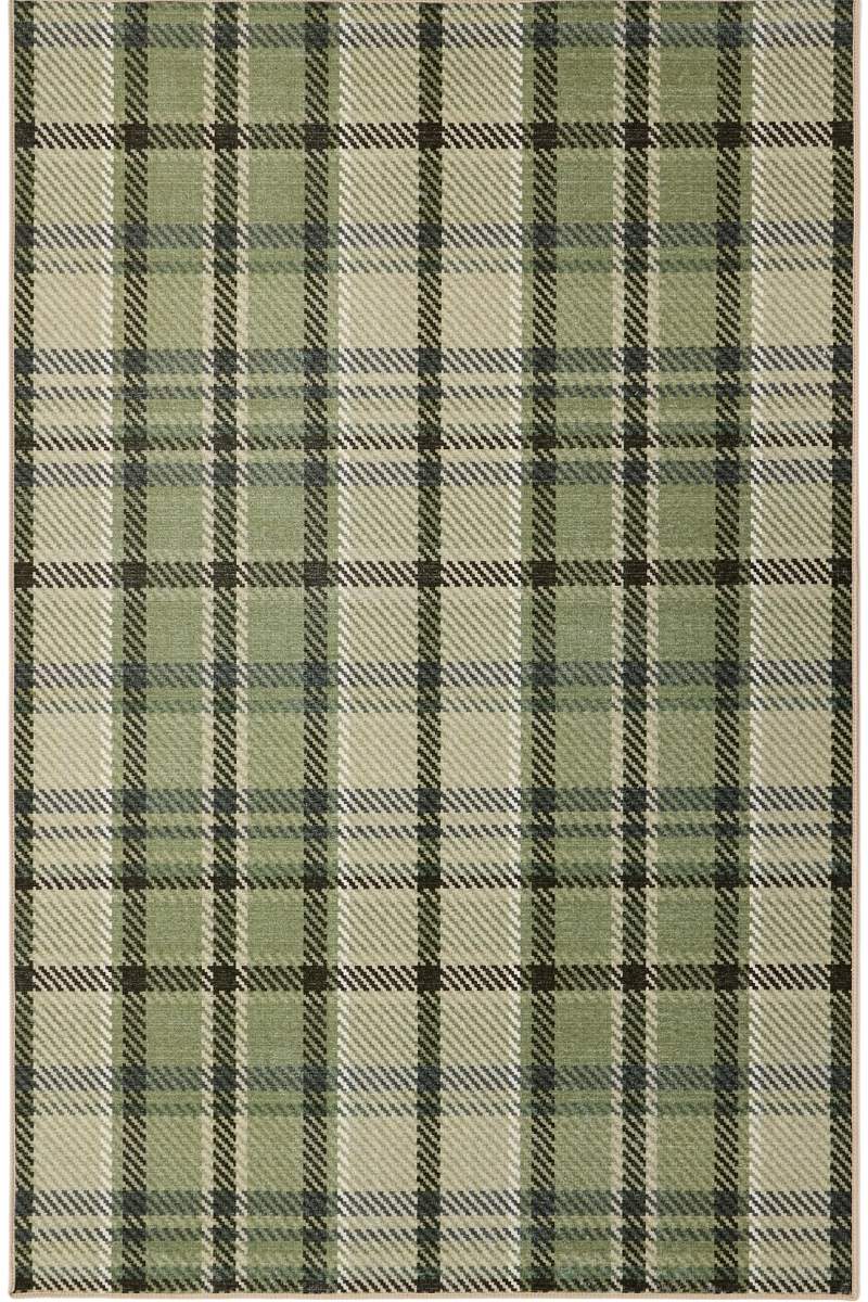 Eco-Washable Green Plaid Rug