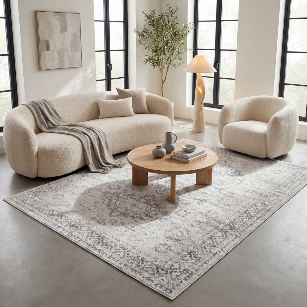 Grey Oriental Design Living Room Rug