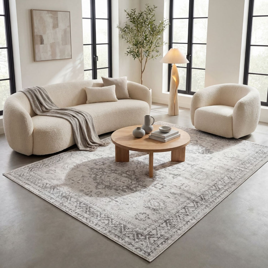 Grey Oriental Design Living Room Rug