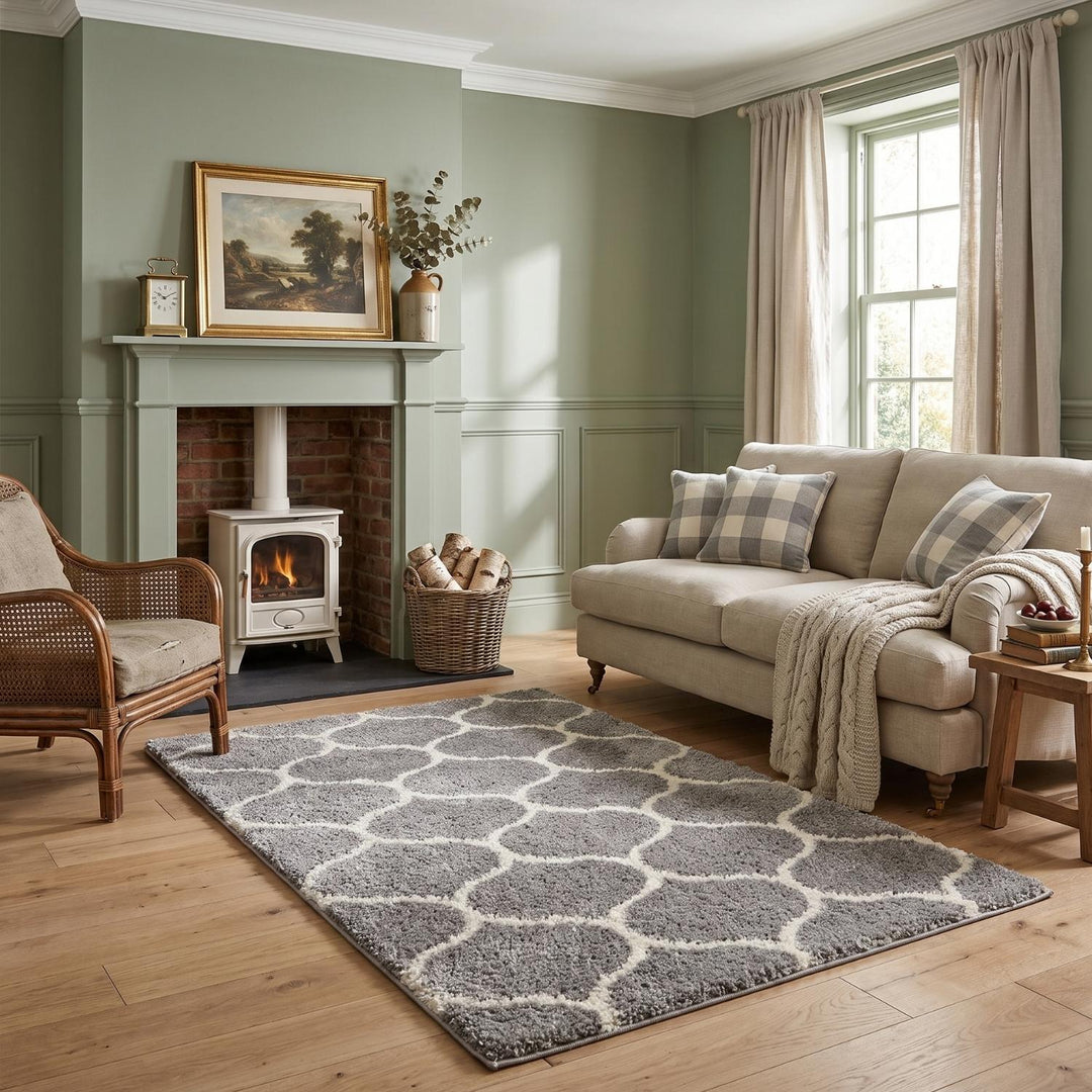 Trellis Design Thick Shaggy Area Rugs Grey