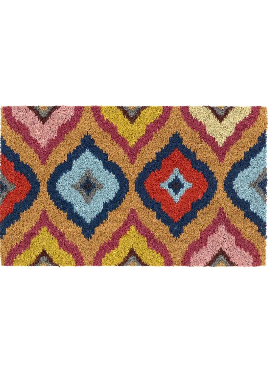 Printed Bright Ikat Coir Doormat Eco-friendly, Durable material.