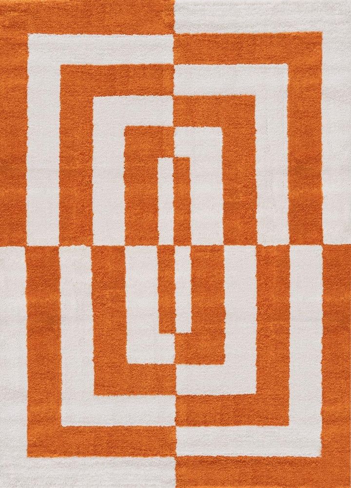 Rug with orange and white geometric pattern