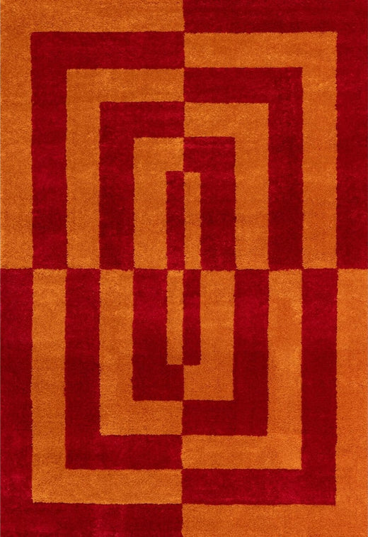 Red and orange geometric patterned rug