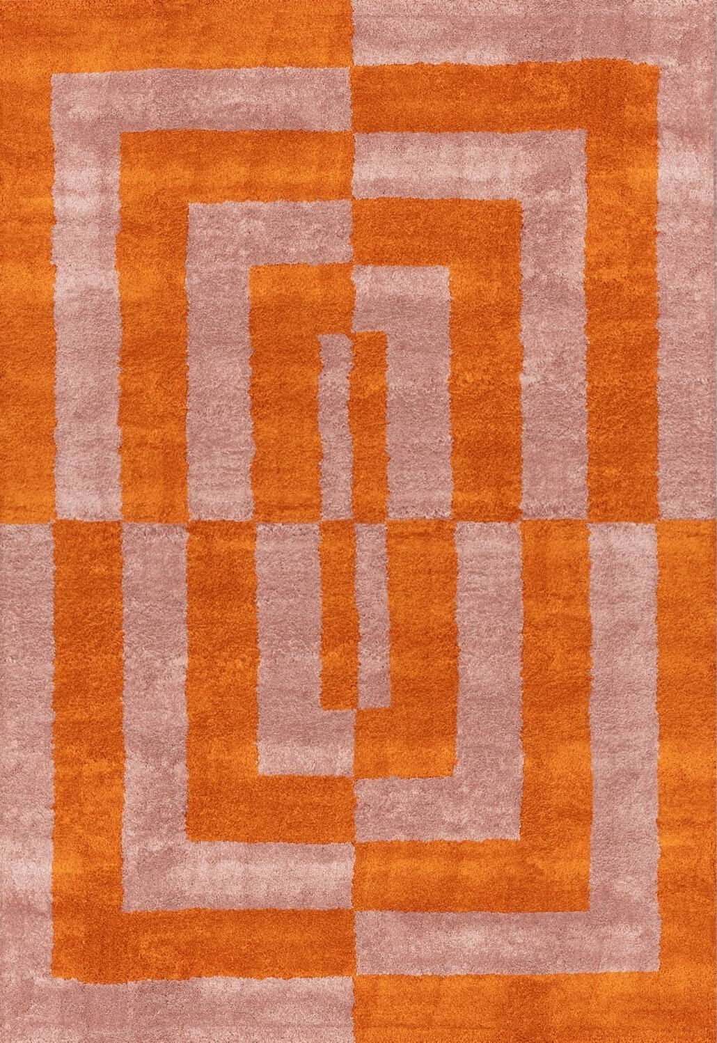Geometric patterned rug with orange and beige colors