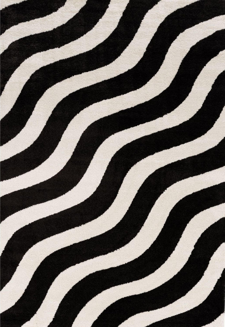 Black and white wavy patterned rug
