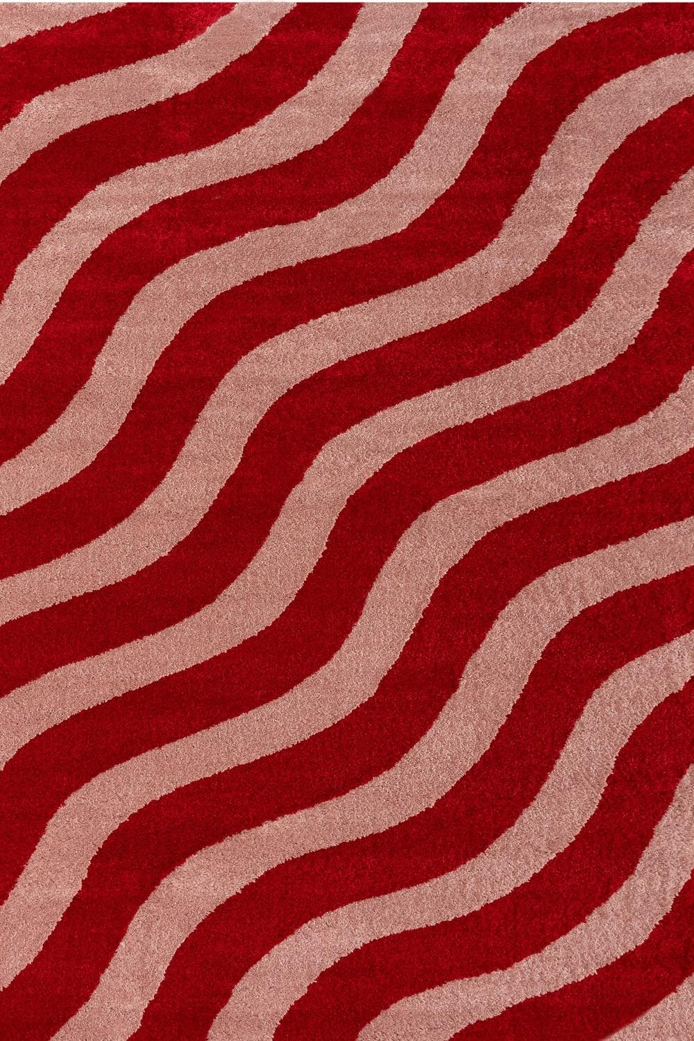 Red and beige wavy patterned rug
