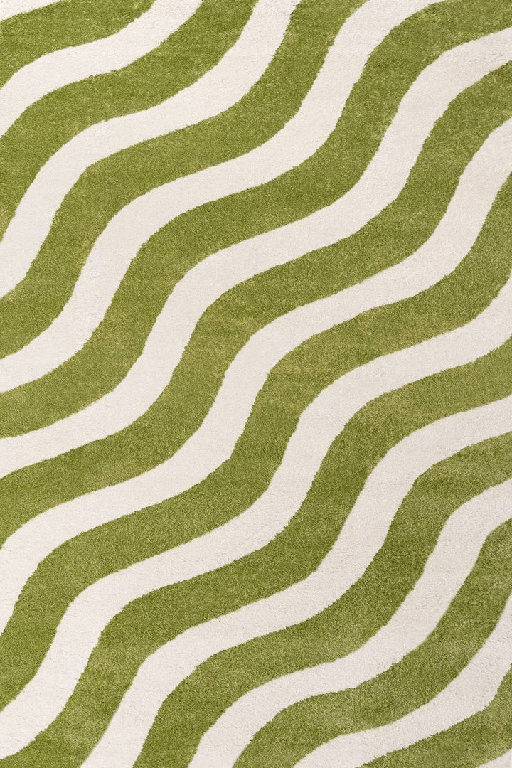 Woven pattern of green and white stripes on a textured fabric background