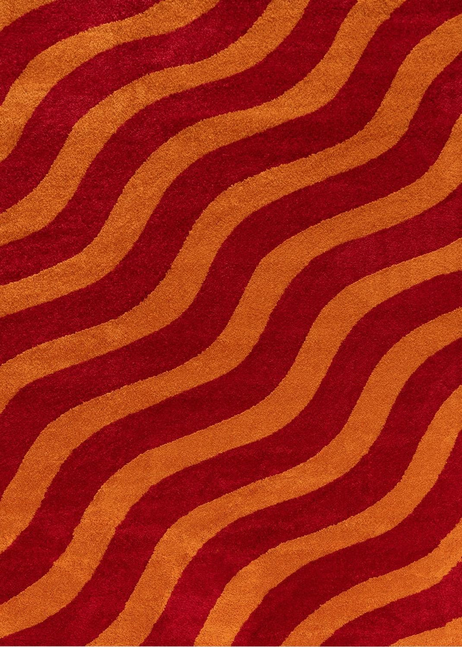 Red and orange wavy patterned rug