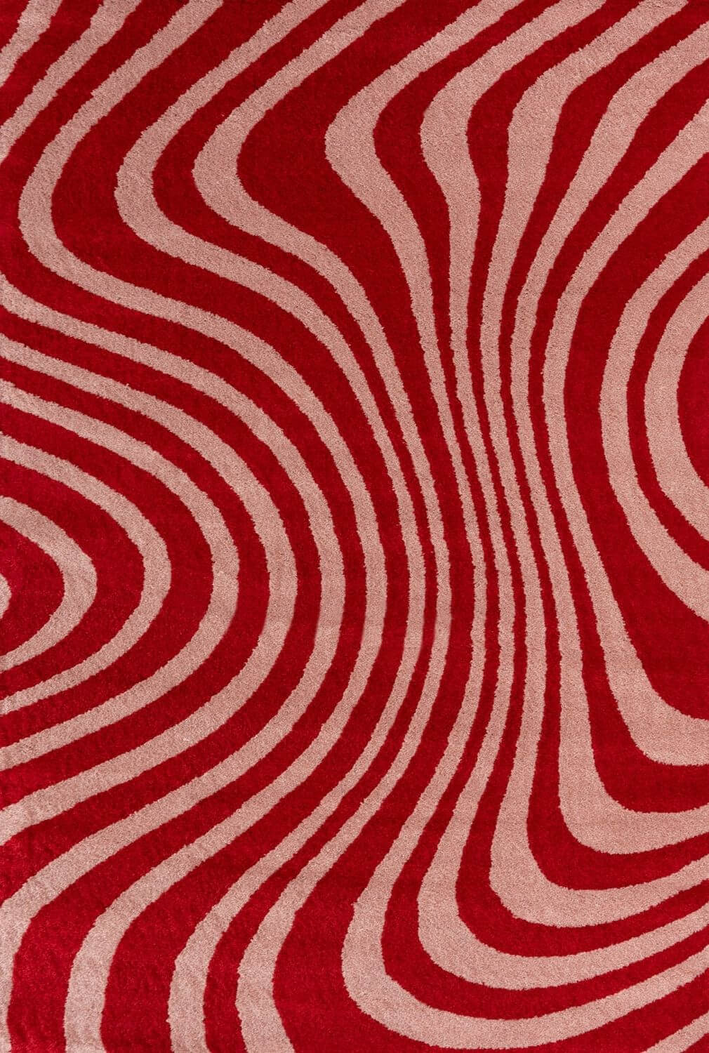 Red and beige wavy patterned rug