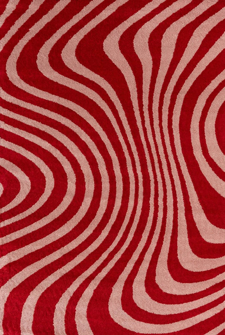 Red and beige wavy patterned rug