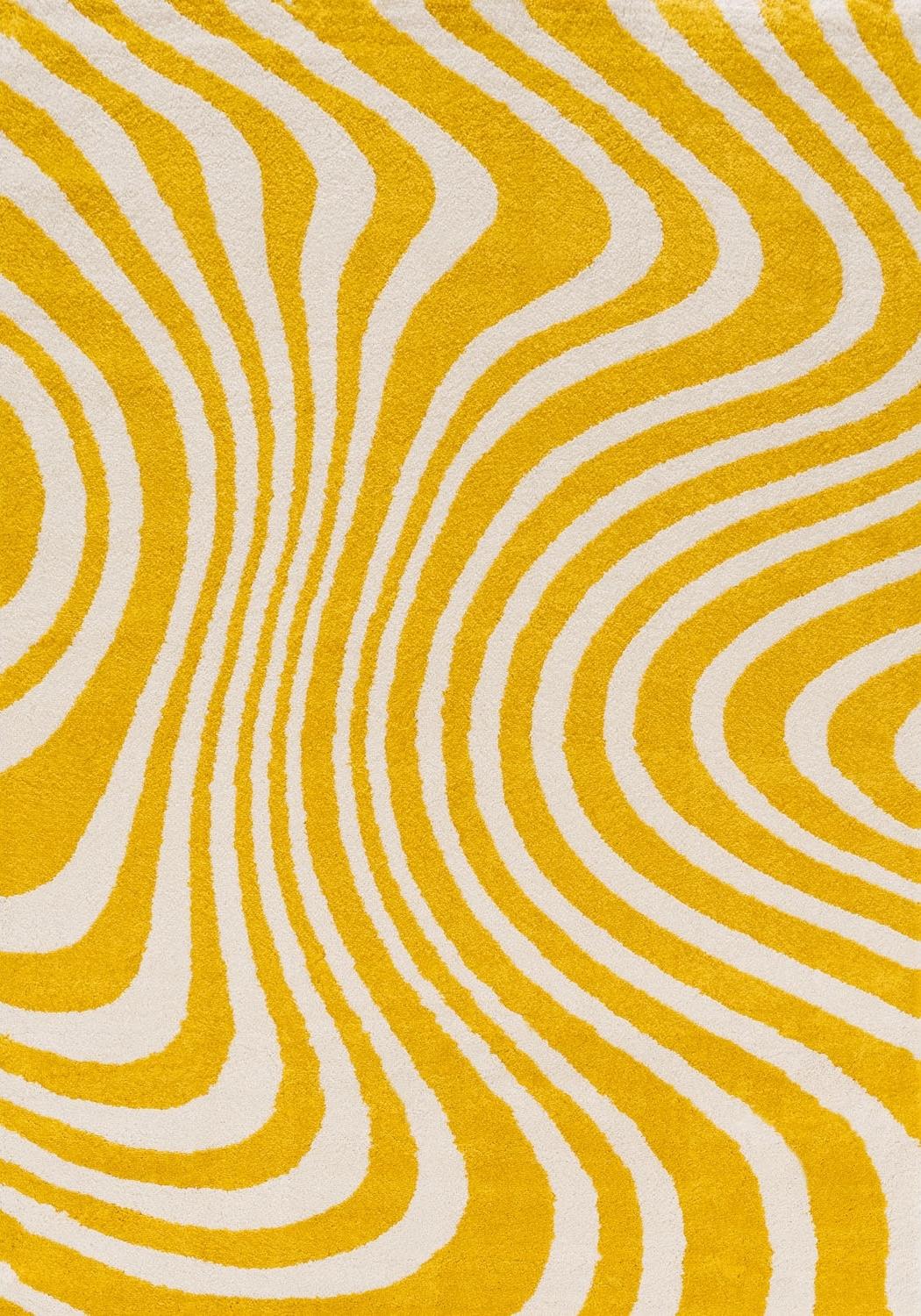 Patterned fabric with wavy lines in yellow and white