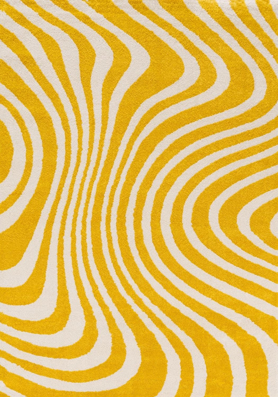Patterned fabric with wavy lines in yellow and white