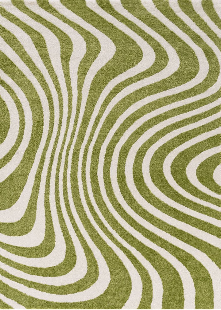 Rug with green and white wavy pattern