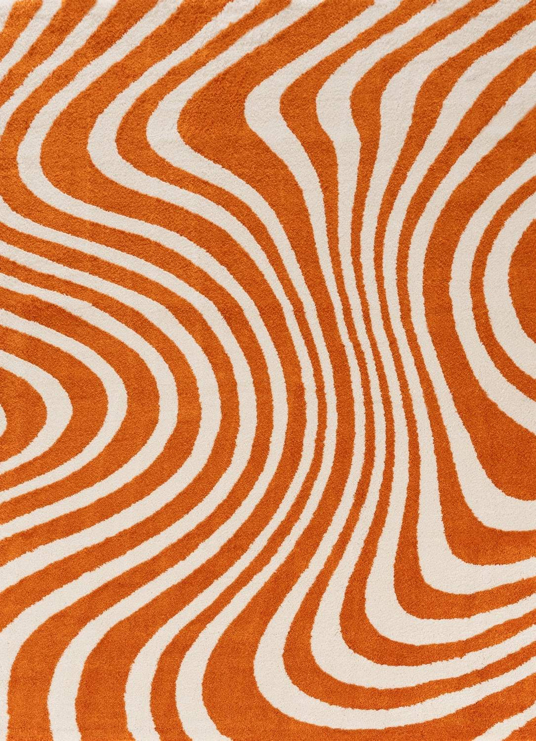 Patterned fabric with orange and white wavy lines