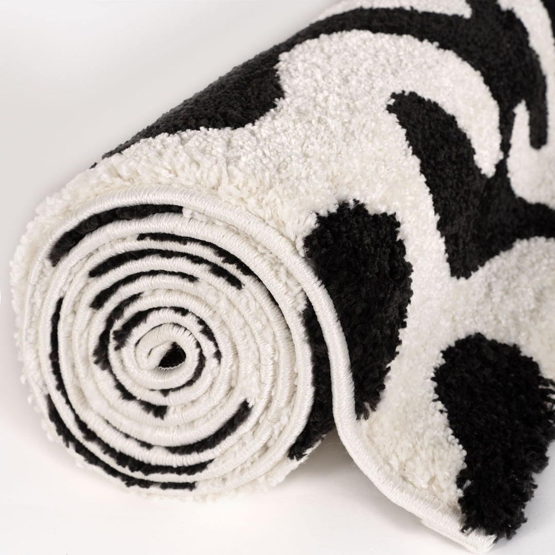 Joli Abstract Black & White Non-Shedding Rug