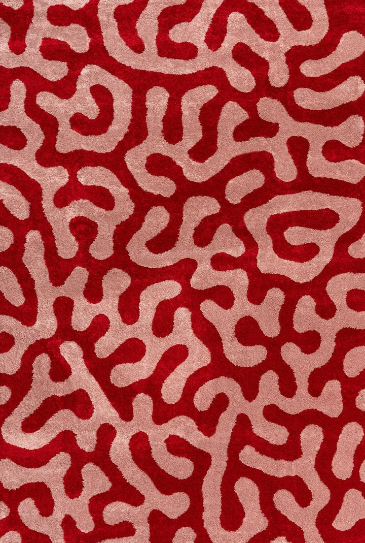Joli Abstract Red & Pink Plush Pile Rug