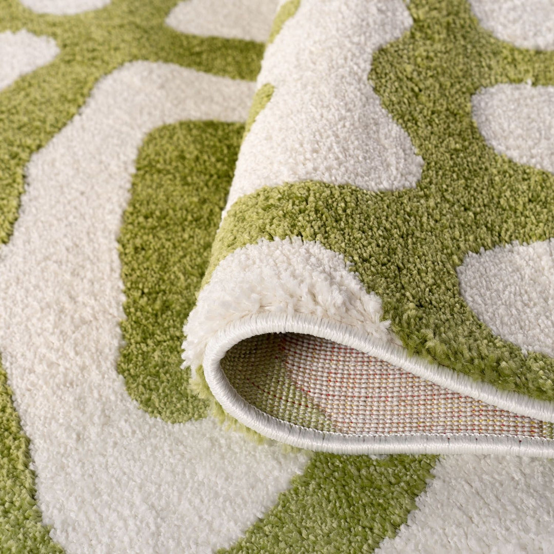 Joli abstract Green & White High Pile Rug