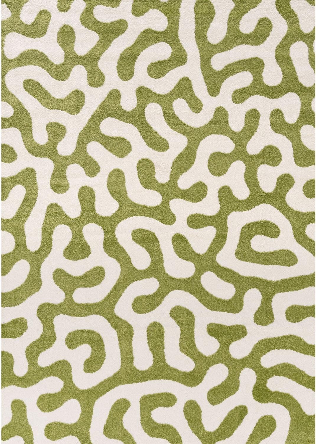 Joli abstract Green & White High Pile Rug
