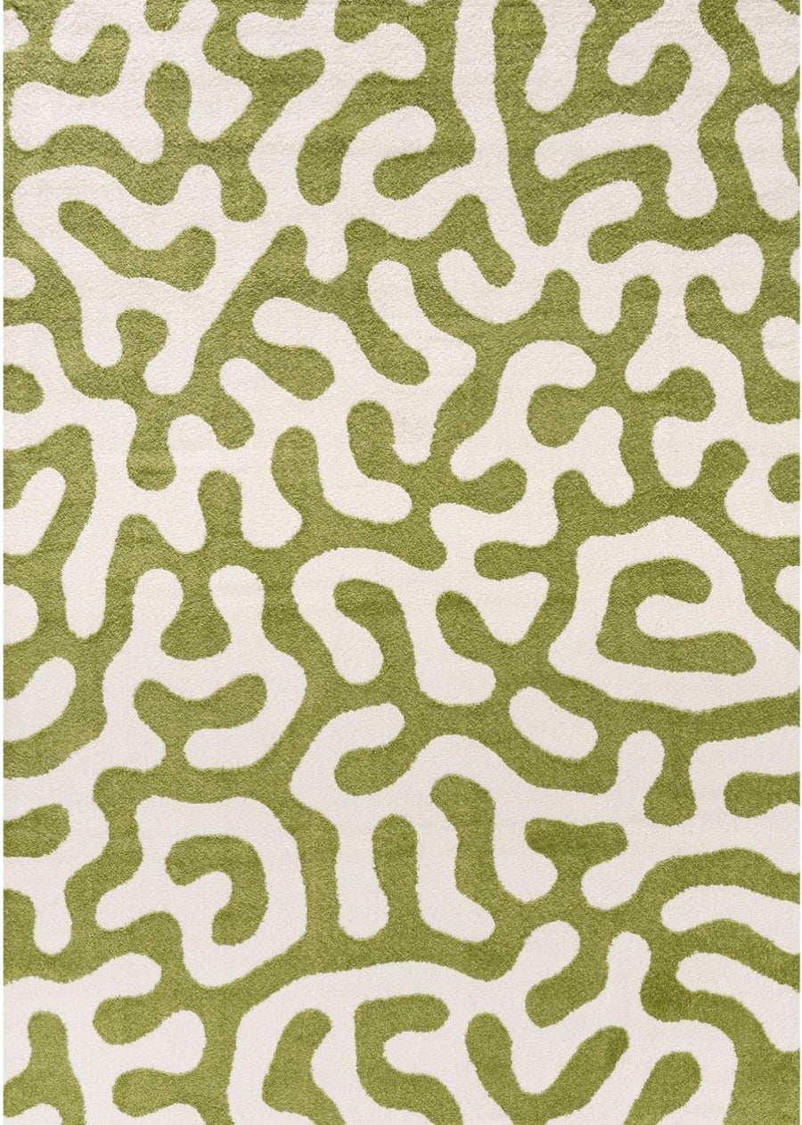 Joli abstract Green & White High Pile Rug