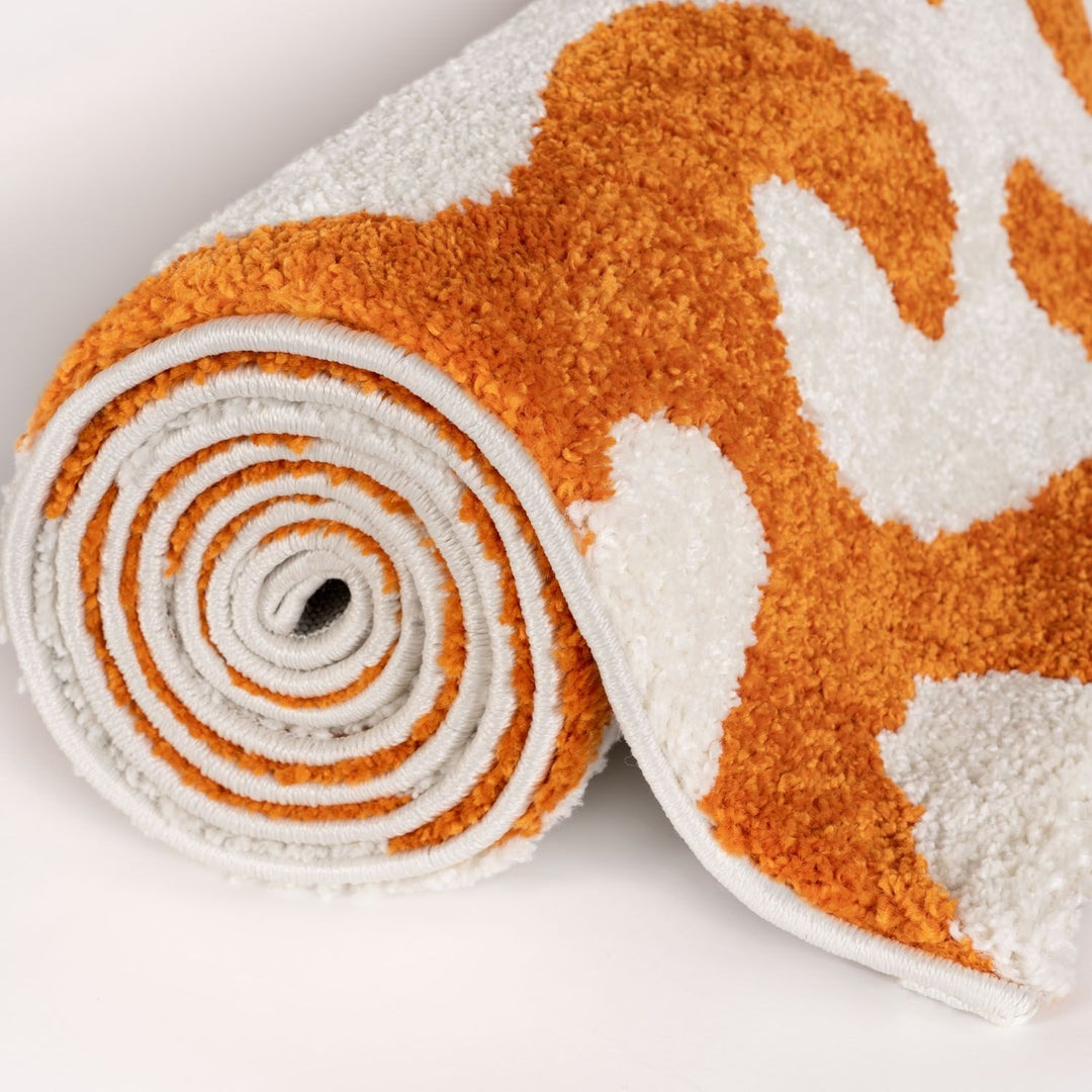 Joli Abstract Orange & White Soft Pile Rug