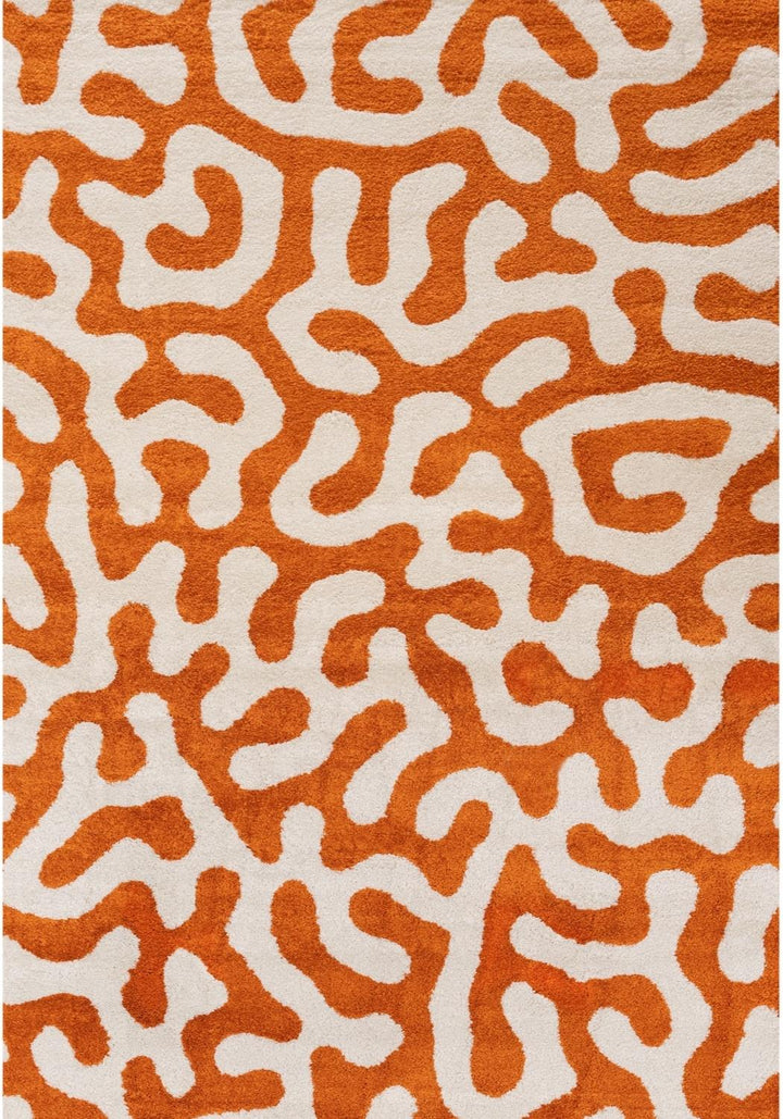 Joli Abstract Orange & White Soft Pile Rug