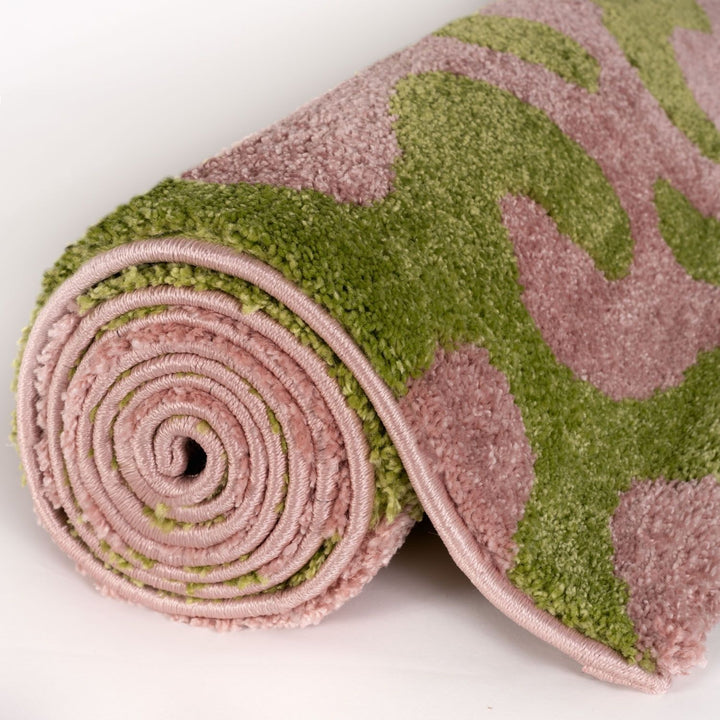 Joli Abstract Green & Pink non-shedding Rug