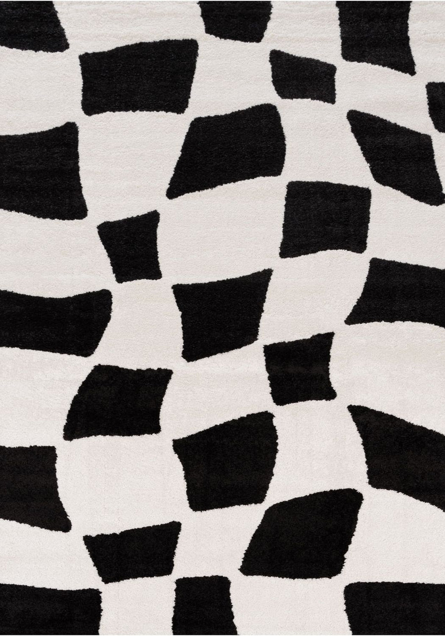 Black and white geometric patterned rug