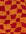 Patterned fabric with red and orange geometric shapes