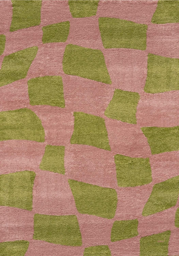 Patterned fabric with green and pink geometric design