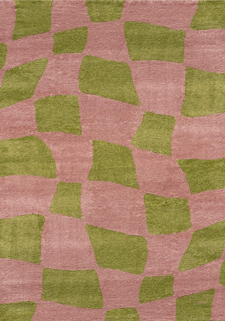 Patterned fabric with green and pink geometric design