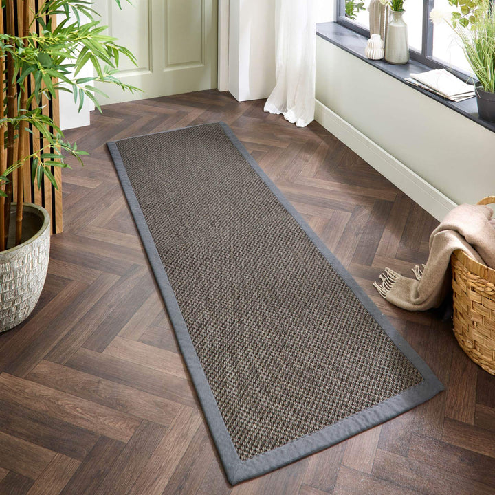 Bordered Dark Grey Non-Slip Sisal Rug