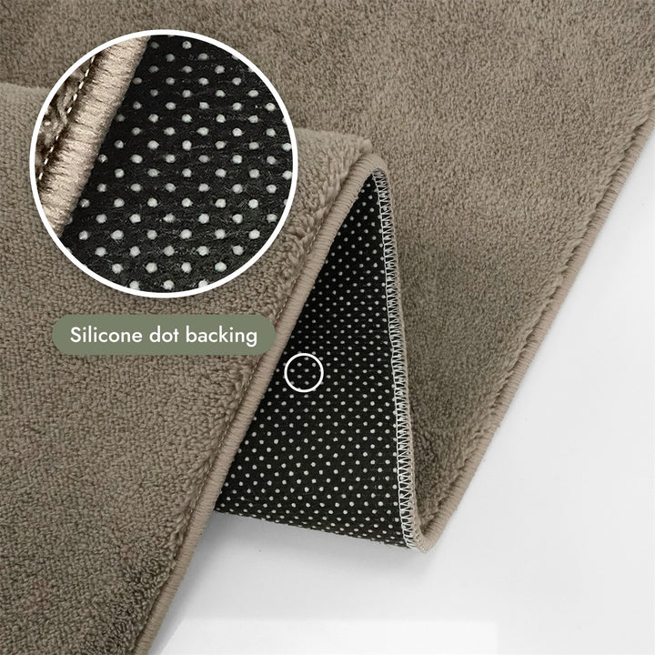Washmellow light brown washable rug, silicone dot backing that grips hard floors | The Rugs