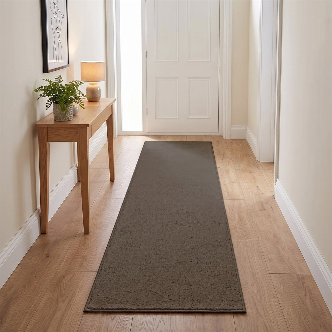Washmellow light brown washable runner in a hallway | The Rugs