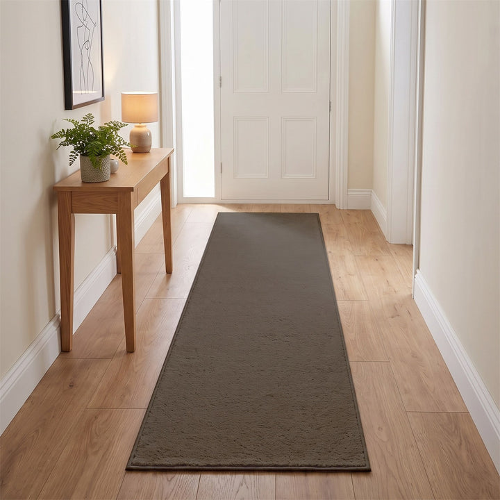 Washmellow light brown washable runner in a hallway | The Rugs