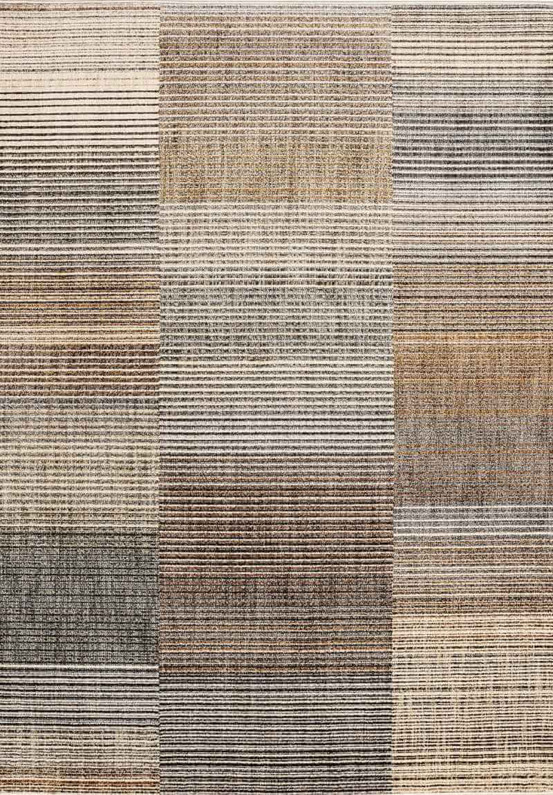 Aspre Shades Lines Rug featuring brown striped design with high-low texture, ideal for modern minimalist interiors.