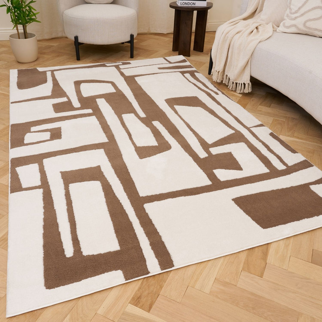 Brown Abstract Rug Family, Pet Friendly – Durable for daily life