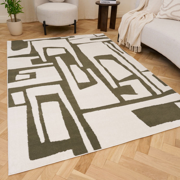 Green Abstract Rug Hypoallergenic, Flame-Resistant