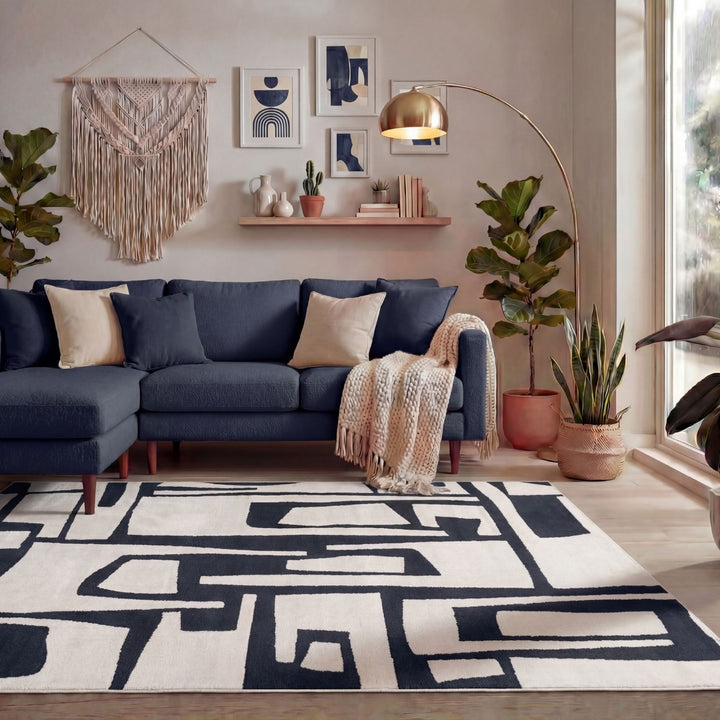 Blue Abstract design rug, textured pile