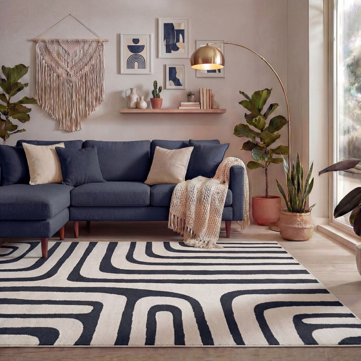 Blue Geometric Rug, Easy Care
